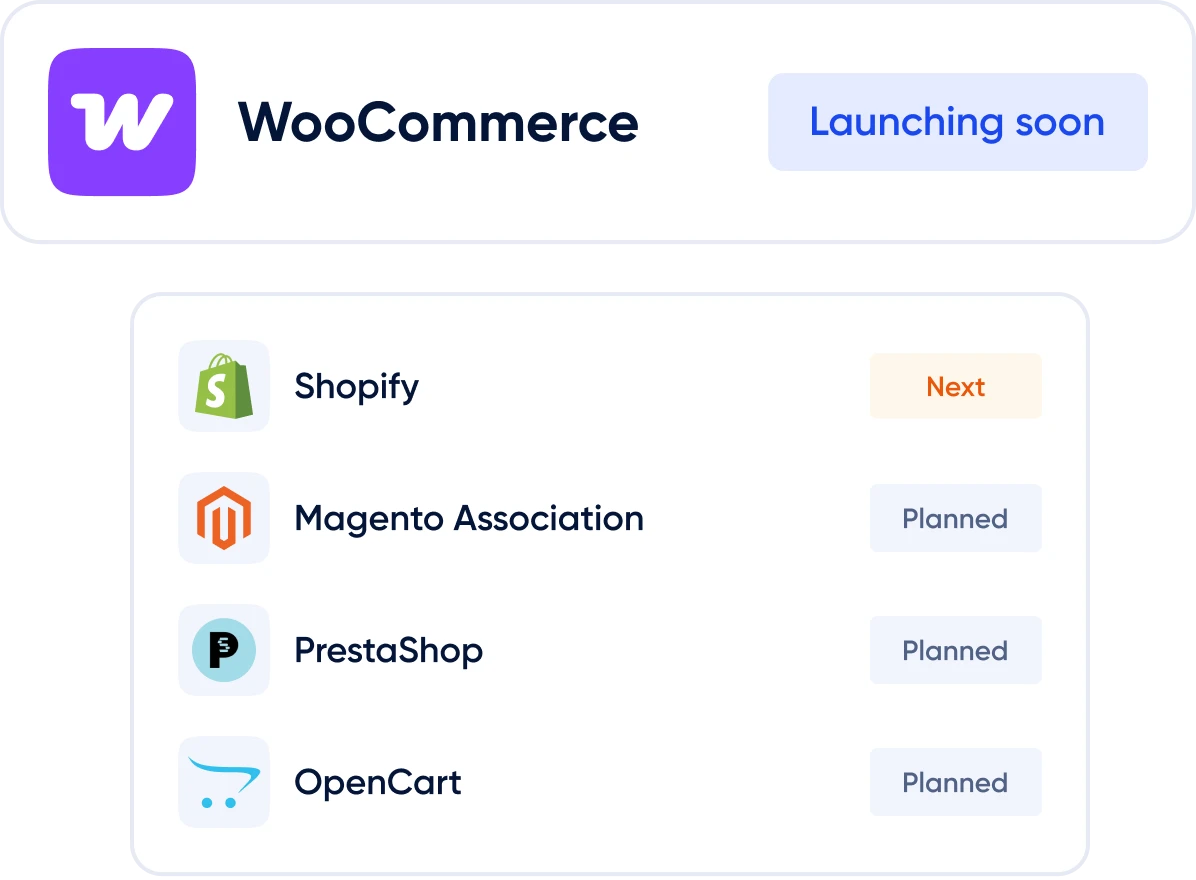 Salt Edge Pay by Bank platform support roadmap, launching first for WooCommerce with Shopify, Magento, PrestaShop, and OpenCart planned next.